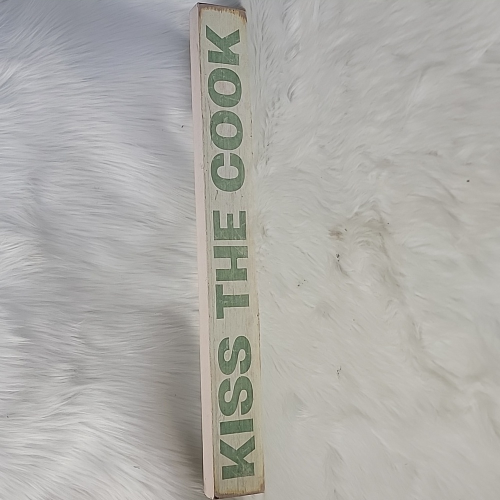 FARMHOUSE Rustic Kiss the Cook Distressed Kitchen Novelty Wood Tabletop Sign